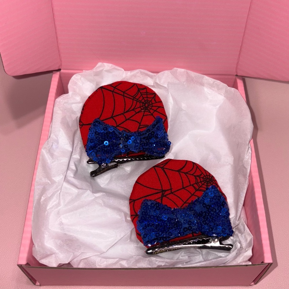 NEW MICKEY MOUSE EARS RED AND BLUE SPIDER WEB HAIR CLIPS
